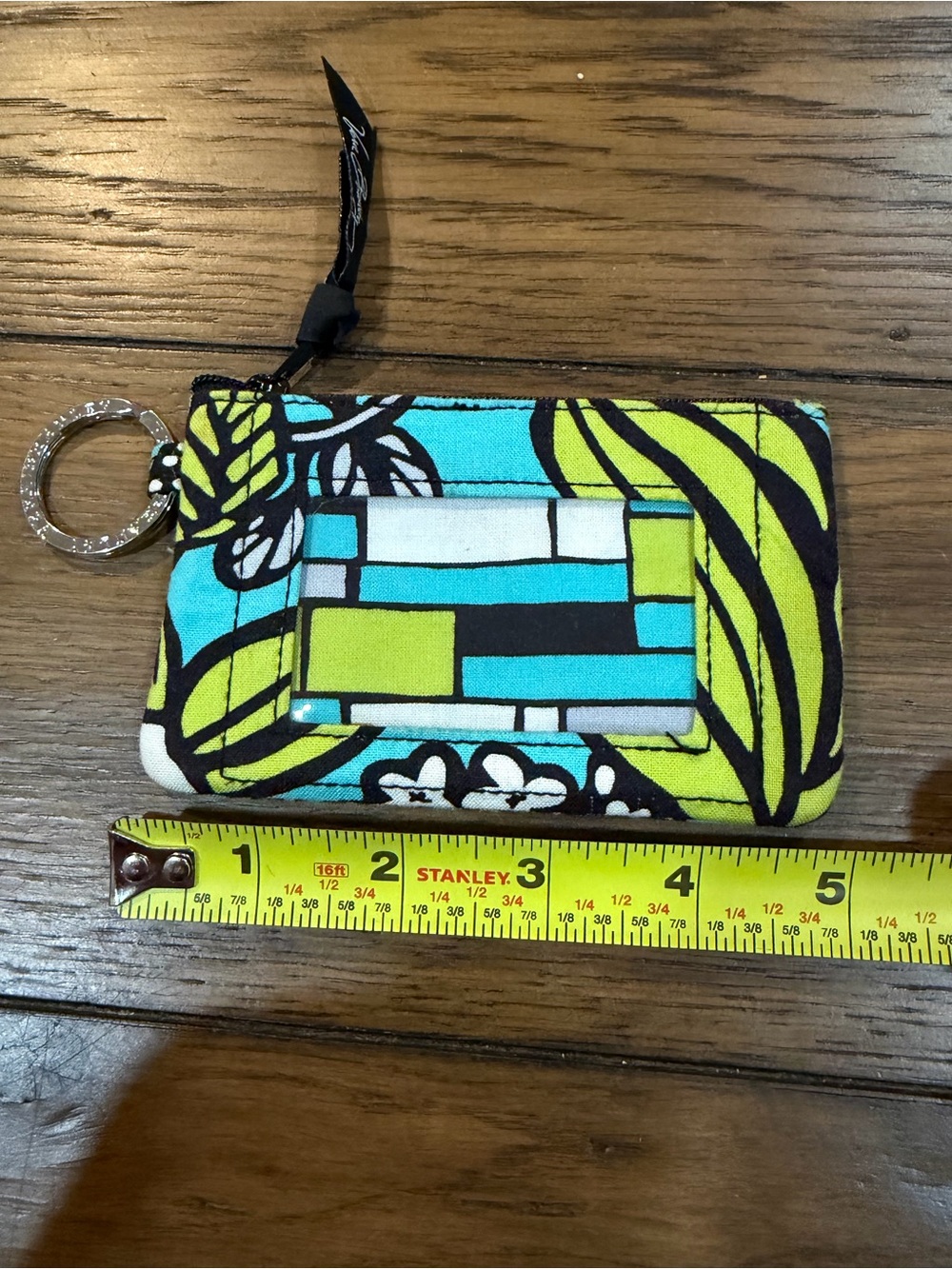 Vera Bradley Teal & Lime Patterned Zip ID Wristlet with Keyring - Picture 6 of 7